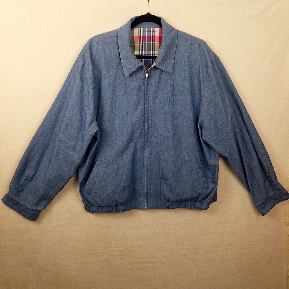 Nautica Full-Zip 100% Cotton Reversible Jacket Men's LG 90's‎ Vntg Blue  Plaid
